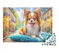 Chihuahua 1000 Pièces Aquarelle Puzzle Chihuahua Coussin Bleu pour Adultes De Jeu pour Adultes Parfaitpourla Détente Paysagedes QuatreSaisons 52x38cm/1000pcs