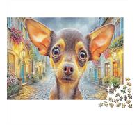 Chihuahua 1000 Pièces Aquarelle Puzzle Chihuahua Fermer la Rue pour Adultes De Jeu pour Adultes Parfaitpourla Détente Paysagedes QuatreSaisons 38x26cm/1000pcs