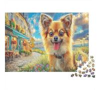 Chihuahua 1000 Pièces Aquarelle Puzzle Rue Café Chihuahua pour Adultes De Jeu pour Adultes Parfaitpourla Détente Paysagedes QuatreSaisons 52x38cm/1000pcs