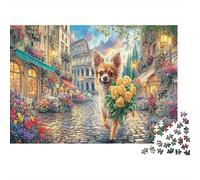 Chihuahua 1000 Pièces Aquarelle Puzzle Rue des Fleurs Chihuahua pour Adultes De Jeu pour Adultes Parfaitpourla Détente Paysagedes QuatreSaisons 70x50cm/1000pcs