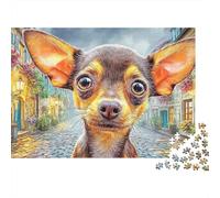 Chihuahua 1000 Pièces Chihuahua Gros Plan Puzzle pour Adultes Carton sans Odeur Anti-Stress pour S'amuser Stimuler l'esprit avec Affiche Guide 70x50cm/1000pcs