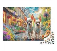 Chihuahua 1000 Pièces Puzzle Carton, pour Passionnés, Fleurs Automne, Concentration Mentale, Déco Int/Murale, 70x50cm
