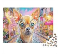 Chihuahua 1000 Pièces Puzzle FamilialRue des Lunettes Chihuahua pour Adultes Jeu D'Intelligence Premium avec Défis Paysagedes QuatreSaisons 70x50cm/1000pcs