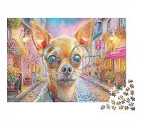 Chihuahua 1000 Pièces Puzzle FamilialRue des Lunettes Chihuahua pour Adultes Jeu D'Intelligence Premium avec Défis Paysagedes QuatreSaisons 38x26cm/1000pcs