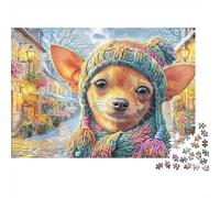 Chihuahua 1000 Pièces Puzzle Impossible Belle Décoration Familiale Chihuahua dans Blue Hat Puzzle Jouets De Jeu pour Adultes Et Enfants 52x38cm/1000pcs