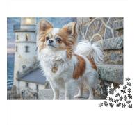 Chihuahua à Poils Longs Puzzle pour Adultes Puzzle 1000 Pièces Phare Décoration Détente Puzzle en Famille 38x26cm/1000pcs