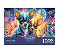 Chihuahua Amour 1000 Pièces Aquarelle Puzzle Chihuahuas psychédéliques pour Adultes De Jeu pour Adultes Parfaitpourla Détente Créativité Et CommeCadeau52x38cm/1000pcs