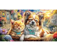 Chihuahua-and-Cat-Resting-Together 1000 pièces Puzzle pour Adultes Papier recyclé Jeu Familial Amusant & Stimulant Idée Cadeau Parfaite pour décoration Murale et Cadeaux 38x26/1000 pièces