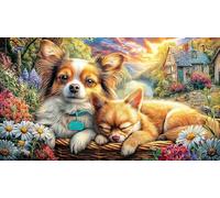 Chihuahua-and-Cat-Resting-Together Papier recyclé Puzzle 1000 pièces Jeu Familial Amusant & Stimulant Beau Puzzle de décoration pour détente et décoration Murale 70x50/1000 pièces