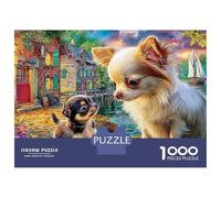 Chihuahua Art Puzzle 1000 Pièces Chihuahua Duopour Débutants Carton Épais Facile À Assembler pour Éducation sans Défaut 52x38cm/1000pcs