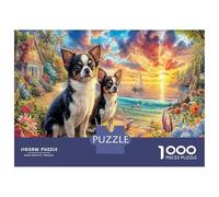 Chihuahua avec Bandana_Noir et Blanc Sketch_1 1000 Pièces Puzzle ColoréTwo Chihuahuas Beach pour Adultes Jeu D'Intelligence Difficile EtStimulant Décorationde La Maison 70x50cm/1000pcs