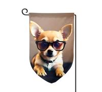 Chihuahua avec lunettes imprimées drapeaux de bienvenue pour décoration extérieure tous temps jardin patio drapeau 30,5 x 45,7 cm plusieurs formes