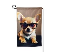 Chihuahua avec lunettes imprimées drapeaux de bienvenue pour décoration extérieure tous temps jardin patio drapeau 30,5 x 45,7 cm plusieurs formes