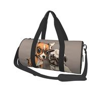 Chihuahua Bouledogue Mignon Carlin Chien Animal De Compagnie Amis Chiot Beige, Sac de Voyage de Grande capacité, Sac à Main Rond, Sac de Voyage de Sport, fourre-Tout, Sac de Fitness