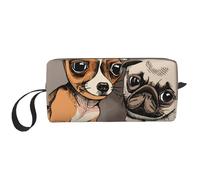 Chihuahua Bouledogue Mignon Carlin Chien Animal De Compagnie Amis Chiot Beige, Trousse de Maquillage Trousse à cosmétiques Trousse de Toilette de Voyage Portable Pochette de Maquillage