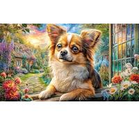 Chihuahua-by-The-Window 1000 pièces Jeu Stimulant Papier recyclé Puzzle pour Adultes Décoration Murale et Cadeaux Jeu éducatif détente 70x50/1000 pièces