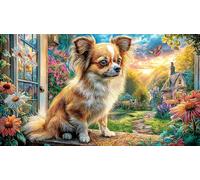 Chihuahua-by-The-Window Puzzle pour Adultes 1000 pièces Papier recyclé Défi de Jeu éducatif pour décoration Murale et Cadeaux Beau Puzzle de décoration 70x50/1000 pièces