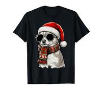 Chihuahua Chapeau de Père Noël Plaid Écharpe Lunettes de Soleil Amant T-Shirt