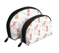 Chihuahua Chiens Mignons Et Bol, Trousse de Maquillage Coquille Femme Petit Porte-Monnaie Trousse de Toilette Trousse à cosmétiques 2 pièces