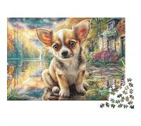 Chihuahua dans Le Village 1000pcs Thick Cardboard DIY Sitting Animal Décor Jigsaw Puzzle Adults Kids Family Fun Game Beautiful Decor Birthday Gift for Kids Adults Seniors 70x50cm/1000pcs
