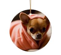 (Chihuahua déprimé) Imprimé Arbre de Noël 9 cm Ornements Pendentifs en céramique 1 pièce Ornements de Noël ronds pour roman