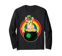 Chihuahua Dog Lucky Charm Shamrock Funny St Patricks Day Manche Longue