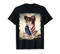 Chihuahua enveloppé dans Un Drapeau américain Debout Parmi Les Montagnes T-Shirt Graphique avec Valeur