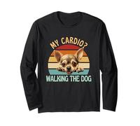 Chihuahua Funny Chihuahua Dog Lover My Cardio Walking The Dog Retro Manche Longue