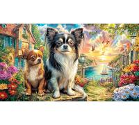 Chihuahua-Gazing-at-Sunset-Over-Ocean 1000 pièces Défi de Jeu éducatif Puzzle Idée Cadeau Parfaite Puzzle pour Adultes et Enfants Beau Puzzle de décoration 38x52/1000 pièces