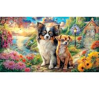 Chihuahua-Gazing-at-Sunset-Over-Ocean 1000 pièces Jeu Stimulant Puzzle pour Adultes Papier recyclé Jeu Familial Amusant & Stimulant pour Relaxation, créativité et Cadeaux 38x26/1000 pièces