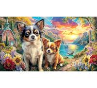 Chihuahua-Gazing-at-Sunset-Over-Ocean Puzzle 1000 pièces Papier recyclé Jeu éducatif détente Beau Puzzle de décoration pour Adultes et Enfants 70x50/1000 pièces
