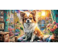 Chihuahua-on-Floral-Cushion 1000 pièces Défi de Jeu éducatif Puzzle Idée Cadeau Parfaite Puzzle pour Adultes et Enfants Beau Puzzle de décoration 38x26/1000 pièces