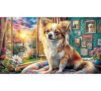 Chihuahua-on-Floral-Cushion 1000 pièces Jeu Stimulant Papier recyclé Puzzle pour Adultes Décoration Murale et Cadeaux Jeu éducatif détente 38x26/1000 pièces