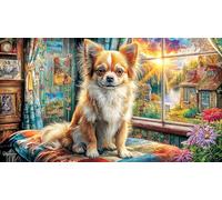 Chihuahua-on-Floral-Cushion 1000 pièces Papier recyclé Puzzle Jeu Familial Amusant & Stimulant pour Adultes Défi de Jeu éducatif pour Relaxation, créativité et Cadeaux 70x50/1000 pièces