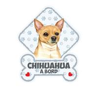 Chihuahua - Panneau pour Pare-Brise avec Ventouse - Mon Chien est à Bord. Plaque signalétique pour Tous Type véhicule. Chien à Bord, en Ballade, on Tour.