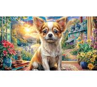 Chihuahua-Puppy-in-Cozy-Living-Room 1000 pièces Puzzle pour Adultes et Enfants de 12 Ans et Plus Papier recyclé Jeu Familial Amusant & Stimulant pour décoration Murale 70x50/1000 pièces