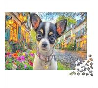 Chihuahua Puzzle 1000 Pieces Cadeau Unique Stylish Pup in A City Jeu Éducatif Challenge Toy À De Qualité Supérieure Peinture Art pour Adultes Enfants 70x50cm/1000pcs