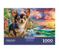 Chihuahua Puzzle 1000 Pièces Carton Épais Papa Chiot Bord de mer Cadeau Relaxation Détail Précis Résistant À l'usure Pas De Décalage 52x38cm/1000pcs