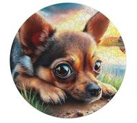 Chihuahua Rond Puzzle 195 Pièces pour Chien Mignon Pet Adultes Enfants Forme d'animal DIY Résumé Paysage des Cadeau Original Décoration Murale Classique 195 PCS
