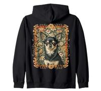 Chihuahua Vintage Floral Art Chien Noir Tan Sweat à Capuche