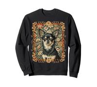 Chihuahua Vintage Floral Art Chien Noir Tan Sweatshirt