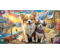 Chihuahua-with-Butterfly-in-Flower-Garden Puzzle pour Adultes 1000 pièces Puzzle Cadeau Amusant & Activité Maison pour Adultes et Enfants de 12 Ans et Plus Jeux éducatifs 38x26/1000 pièces