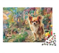Chihuahuas in Village 1000 Pièces Jigsaw Puzzle Garden Chihuahua Sustainable Puzzle for Adults Great Gift for Adults Défi Défi & Brainteasing38x26cm/1000pcs