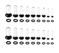 Chihutown Lot de 18 bouchons d'oreilles en verre, kit d'étirement d'oreille 14G-1G, bouchons en verre évasés simples avec joints toriques pour élargir l'oreille, jauges noires pour oreilles, bijoux de
