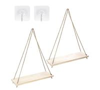 Chihutown Lot de 2 étagères murales en bois - Style bohème - Pour fenêtre et plantes - Étagères murales flottantes pour salon, chambre, salle de bain, cuisine - Naturel