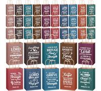 Chiisong Lot de 100 sacs cadeaux chrétiens avec poignées avec verset religieux de la Bible - Sacs à friandises avec inscription inspirante - Pour le dimanche, l'école, le baptême, les invités, les
