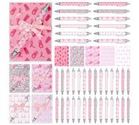 Chiisong Lot de 50 stylos à bille avec mini poche, bloc-notes et sacs pour la sensibilisation au cancer du sein - Ruban rose - Fournitures de fête pour femmes et filles