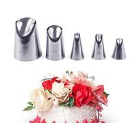 Chikanb 5 pièces en Acier Inoxydable Buses de tuyauterie Ensemble de Conseils, Pétale de chrysanthème Douilles Pâtisserie, Décoration de Gâteau Cuisine Outil Accessoires pour l'anniversaire
