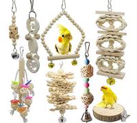 Chikanb Jouet Perroquet, Lot de 8 Jouet Perroquet Gris du Gabon avec Perchoirs, Cloches et Balançoire, Cage Perroquet Colorés Fabriqués Fait Main Jouets pour Perruches