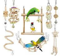 Chikanb Perroquet Gris du Gabon - Lot de 8 Coloré Jouets à Mâcher, Molaires Chaîne, Naturel Bois Balançoire pour Perruches, Calopsittes et Oiseaux